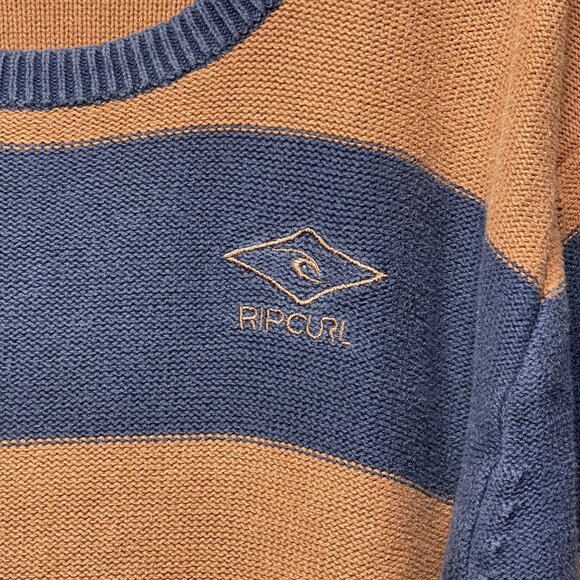 Rip Curl Y2K Mens Striped Rugby Style Sweater L Blue & Orange - Picture 2 of 7